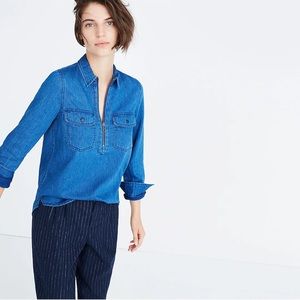 Madewell denim popover shirt with zipper size M